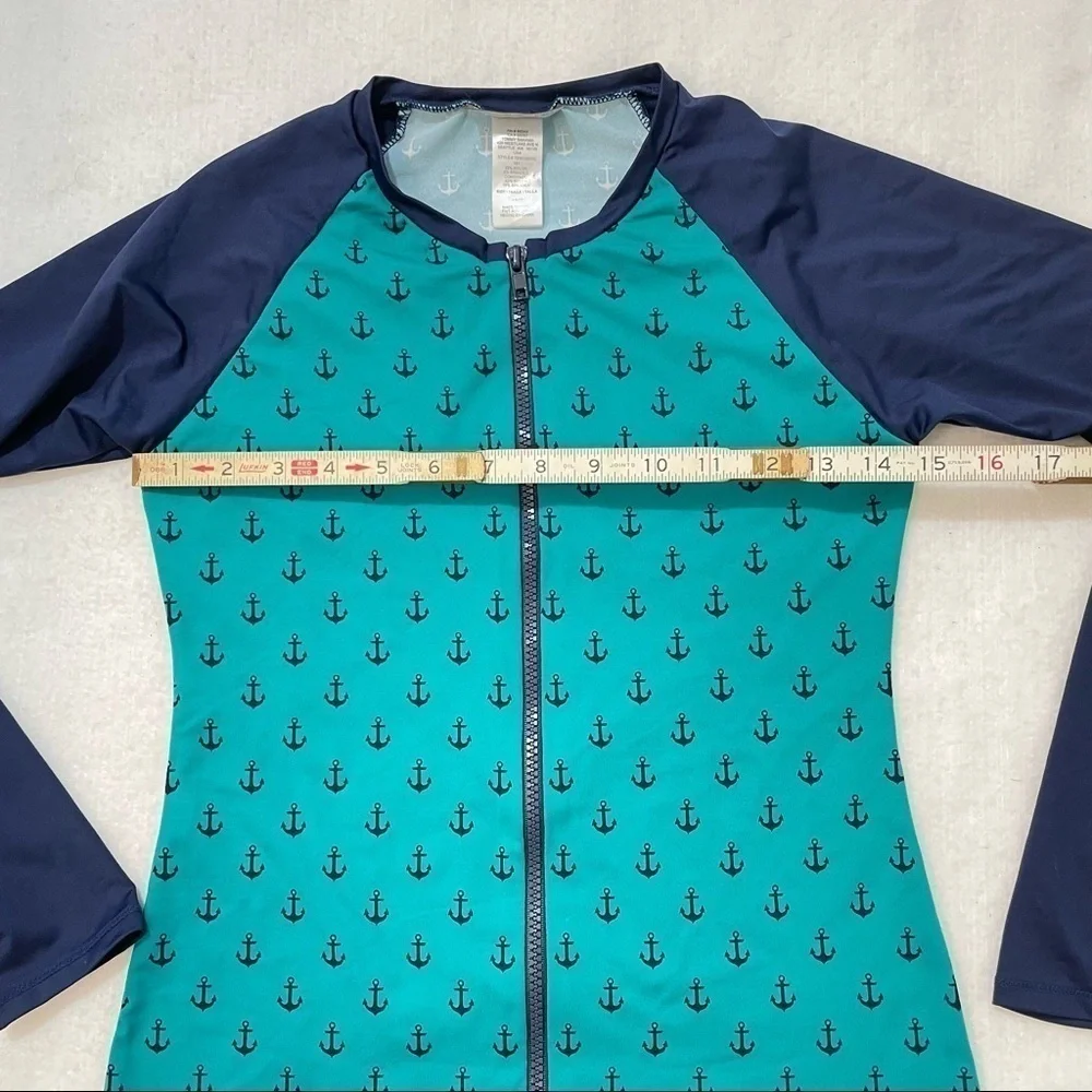 Tommy Bahama Navy & Teal full zip rash guard w/ anchors unisex see measurements